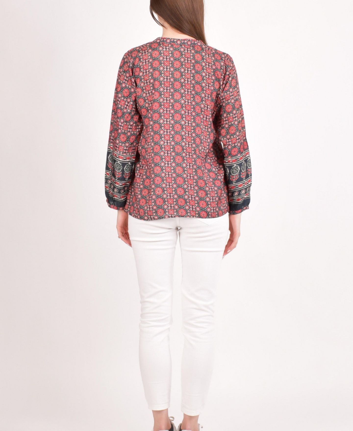 Женский топ RAAS Muslin Silk Button-Up, цвет: Тёмно-бордовый — фото 3