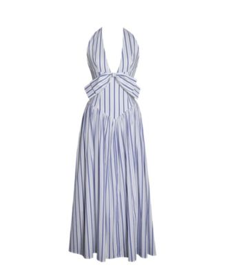 Women's Mackenna Navy Stripe Halter Smock Back Maxi Dress