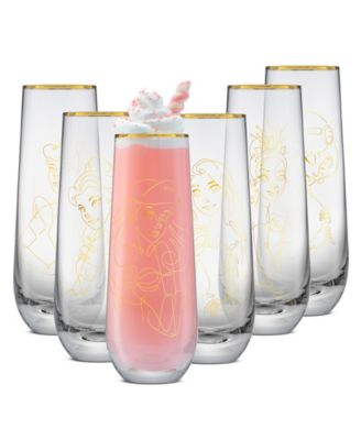 Princess Sketch Art Stemless Flute Glasses, Set of 6