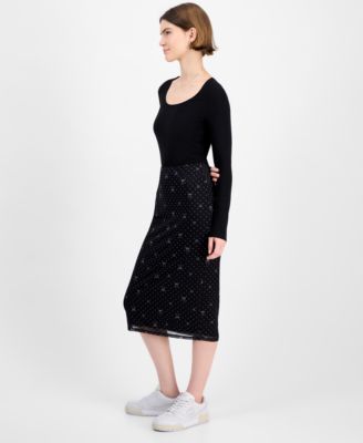 Juniors' Printed-Mesh Midi Skirt