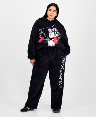 Trendy Plus Size Kuromi Fleece Pullover Hoodie