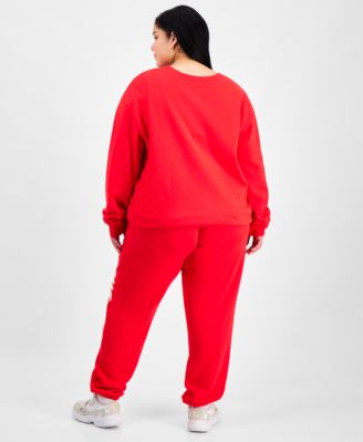 Love Tribe Trendy Plus Size Hello Kitty Holiday Sweatshirt Hello Kitty Holiday Sweatpants In Red