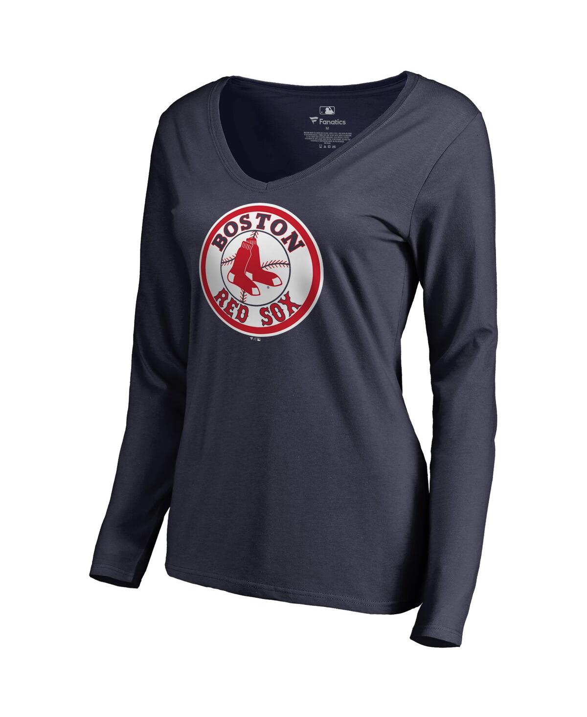 Fanatics Mto Label Women's Navy Boston Red Sox Cooperstown Collection Forbes Long Sleeve V-neck T-shirt In Blue
