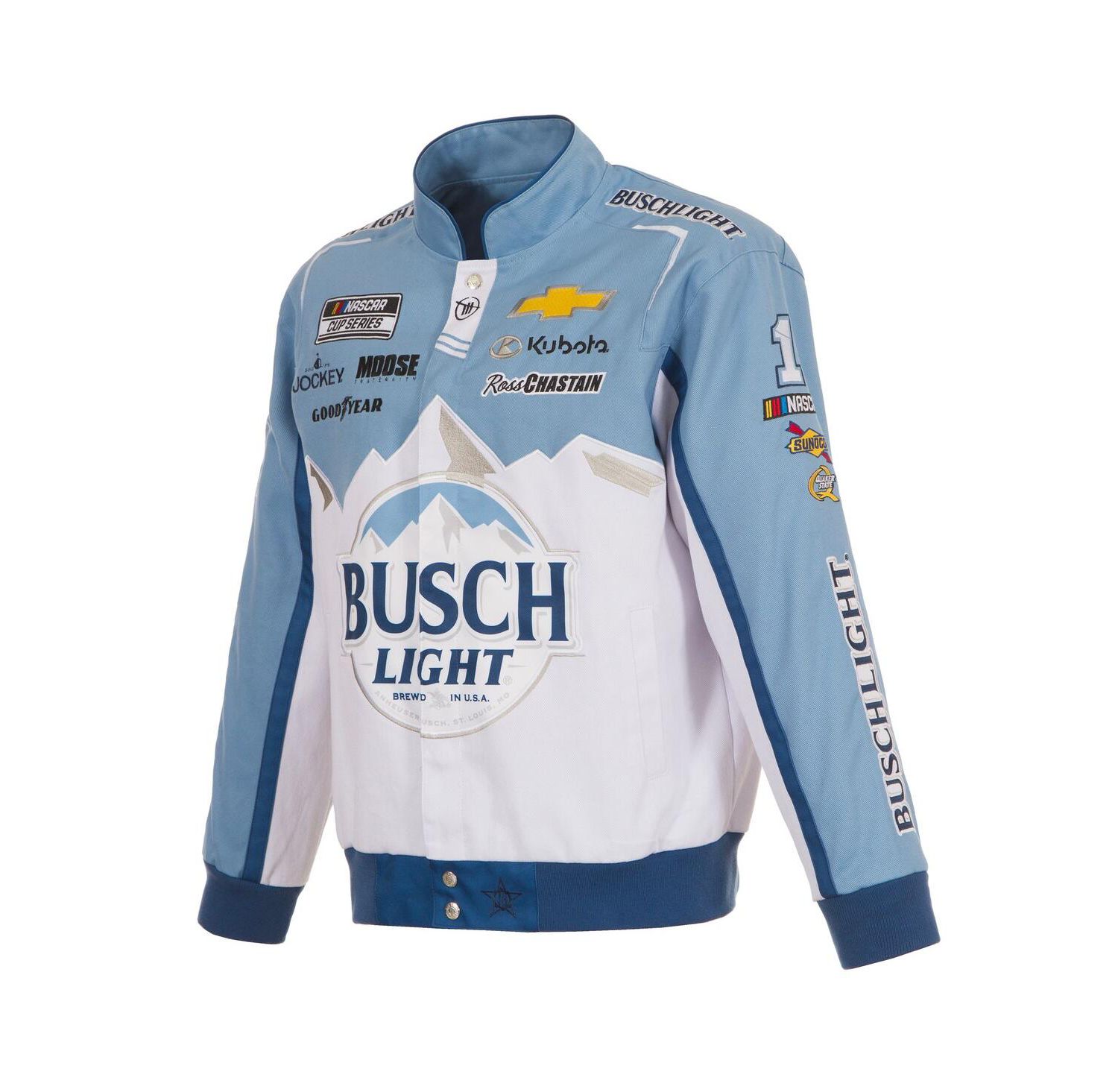 Men's White/Light Blue Ross Chastain Busch Light Full-Snap Twill Uniform Jacket