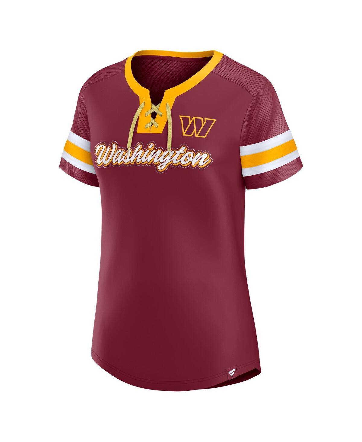 Fanatics Women's Burgundy Washington Commanders True Catch Iconic Rhinestone Bling Athena Lace-up T-shirt In Burgundy