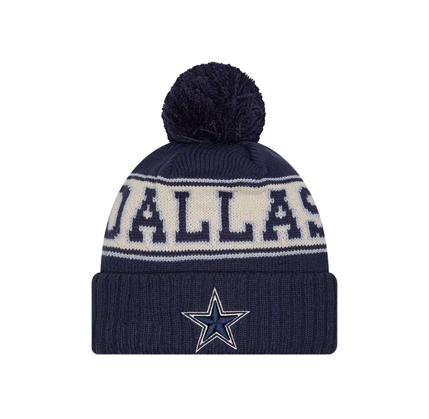 Men's Navy Dallas Cowboys Retro Cuffed with Pom Knit Hat