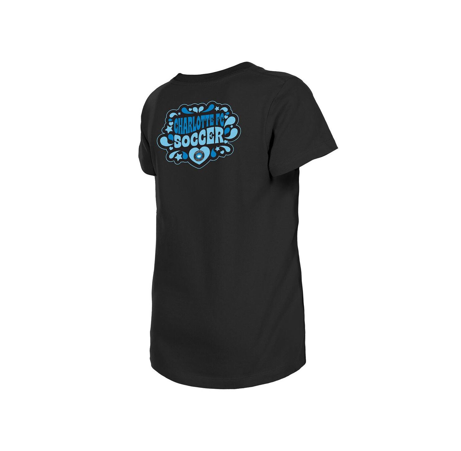 Big Girls Black Charlotte FC Bubble Heart T-Shirt