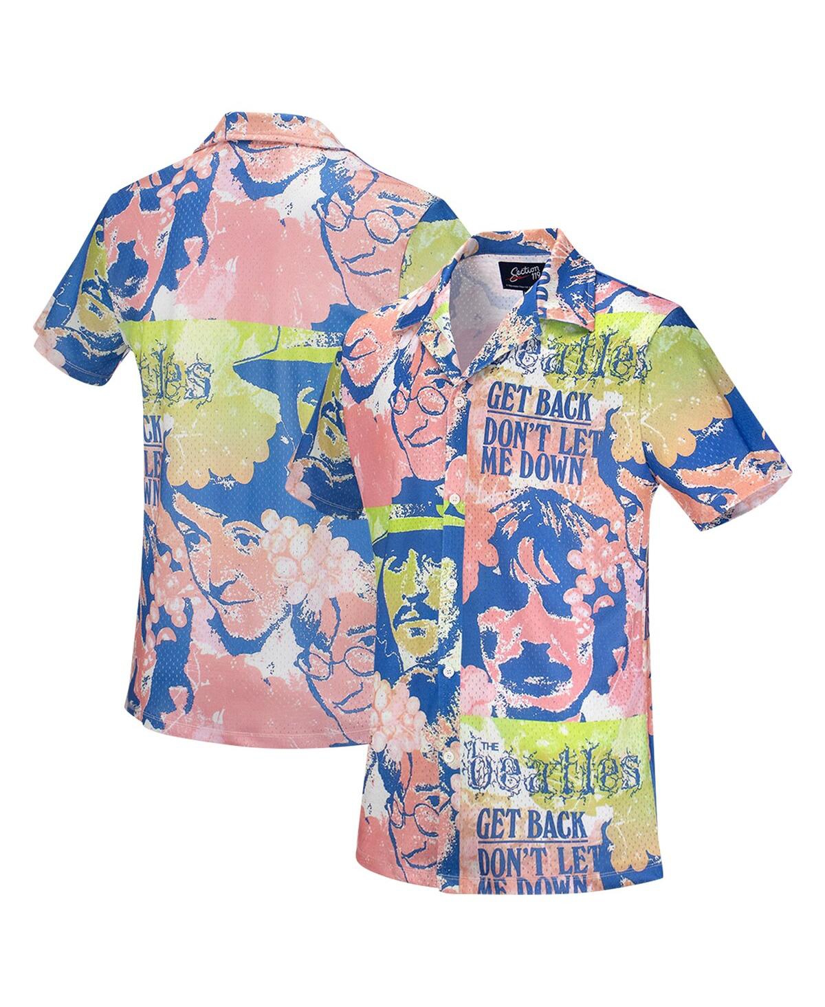 Men's Pink the Beatles Portrait Mesh Button-Down Shirt - Pink