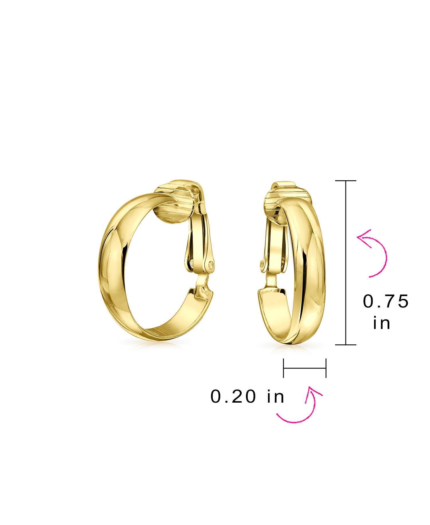 Classic Basic Simple Lightweight Clip On Hoop Earrings Non Pierced Ears Gold Plated Sterling Silver .75 Diameter