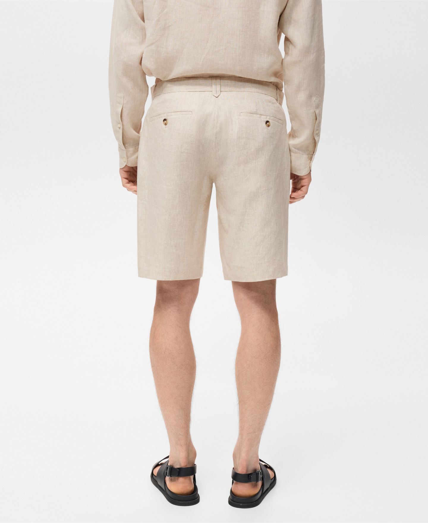Мужские шорты MANGO Slim-Fit Linen Bermuda, цвет: Экрю — фото 6