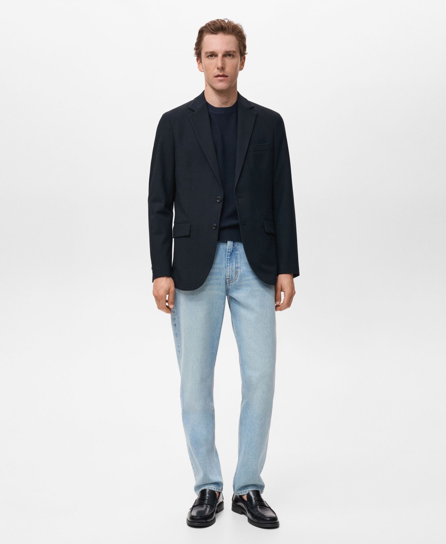 Мужской пиджак MANGO Verner Slim Fit Cotton Blazer, цвет: Тёмно-синий — фото 2