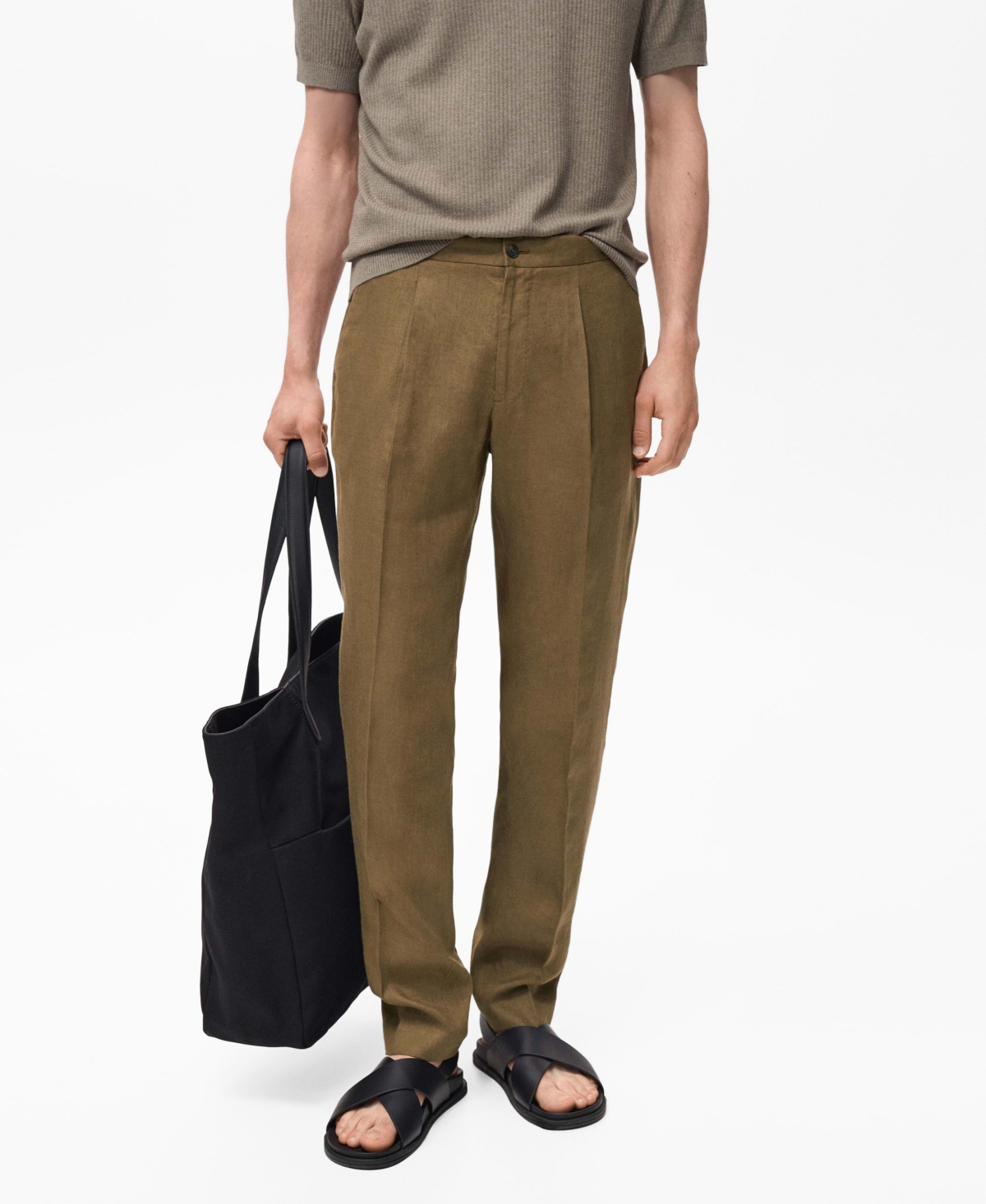 Men's Salerno Linen Slim Fit Suit Pants - Khaki