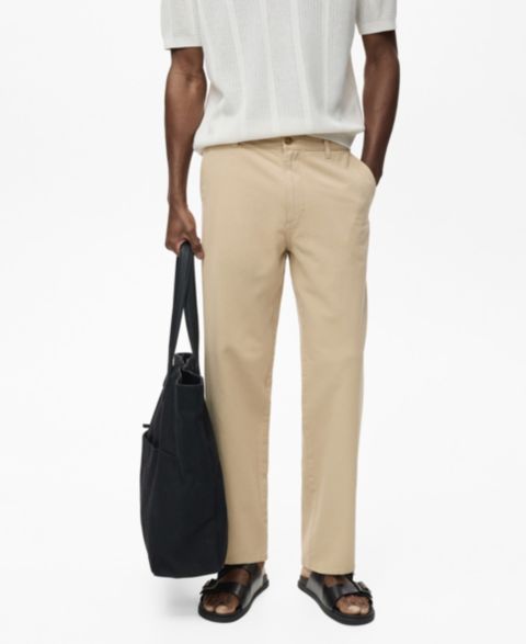 Мужские джинсы MANGO Cotton-Linen Blend Regular-Fit, цвет: Бежевый