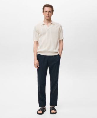 Men's Openwork Knitted Cotton Polo Shirt