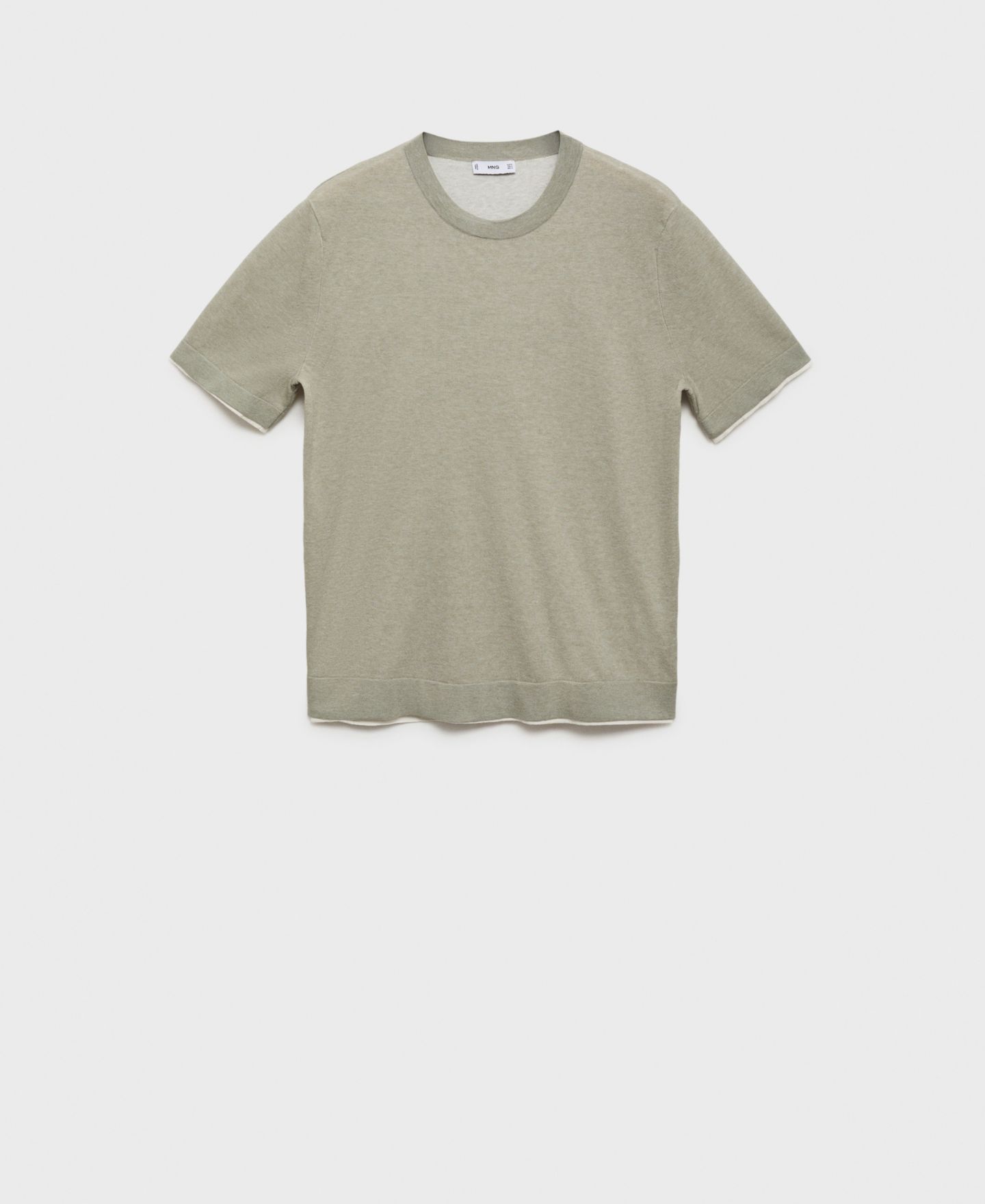 Мужская футболка Mango Contrasting Cotton-Blend, цвет: Хаки — фото 5