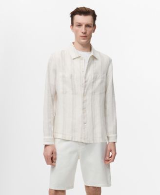 MANGO - Men's Striped Linen Overshirt