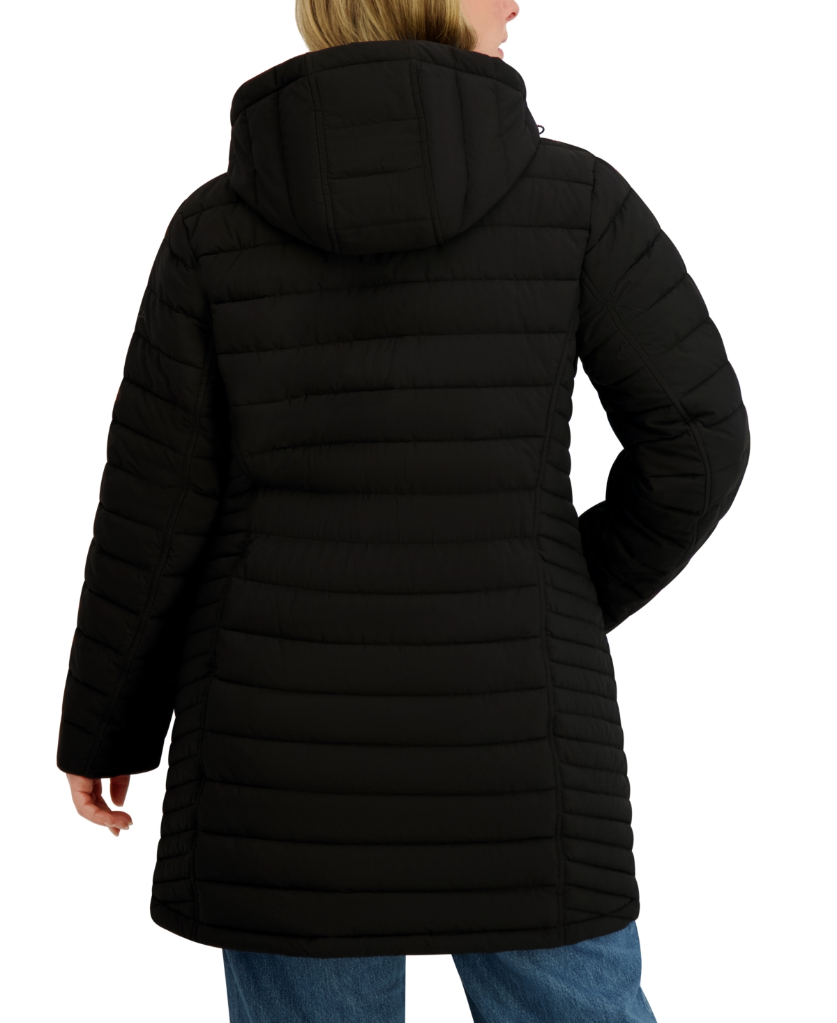 Nautica Plus Size Hooded Water-resistant Puffer Coat In Black