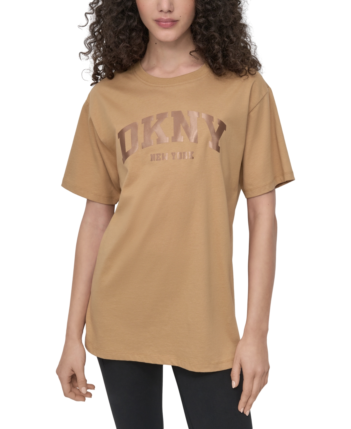 Dkny Varsity Satin Logo Oversize T-shirt In Brown