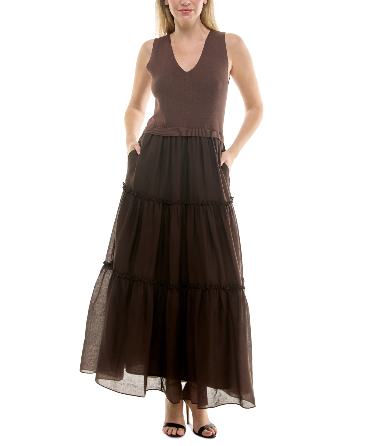 Women's Sleeveless Tiered Maxi Dress - Chocolate