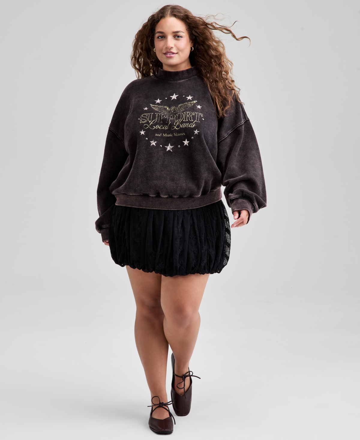And Now This Trendy Plus Size Cotton Stud-trim Graphic Sweatshirt, Macy's Exclusive In Black