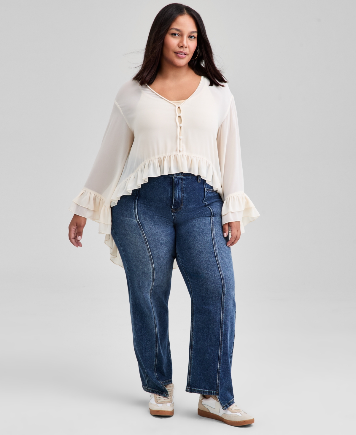 And Now This Trendy Plus Size Ruffle-trim Blouse, Macy's Exclusive In Pink