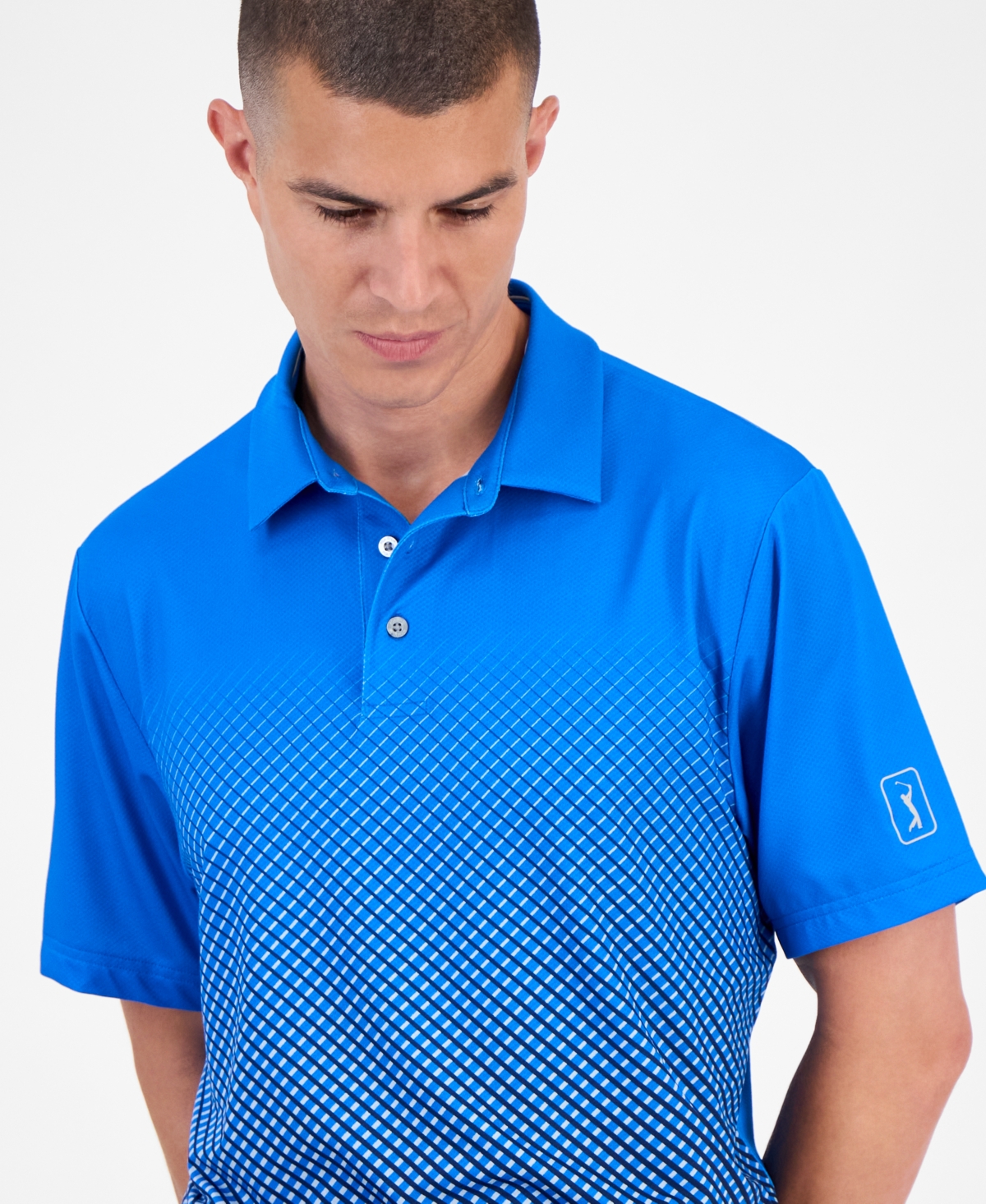 Pga Tour Men's Ombre Plaid-Print Short-Sleeve Golf Polo Shirt
