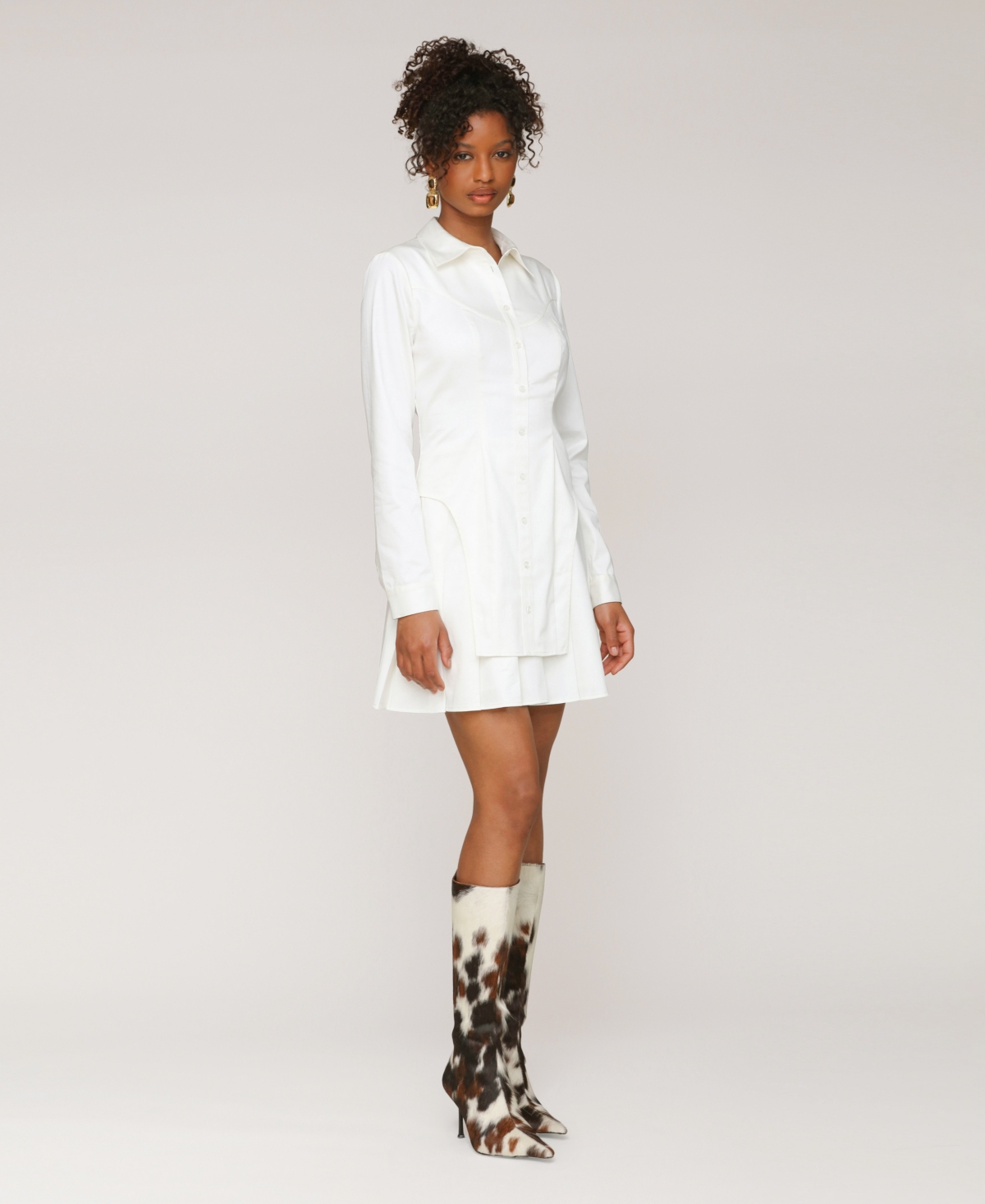 Avec Les Filles Women's Collared Long-sleeve Short Shirtdress In White