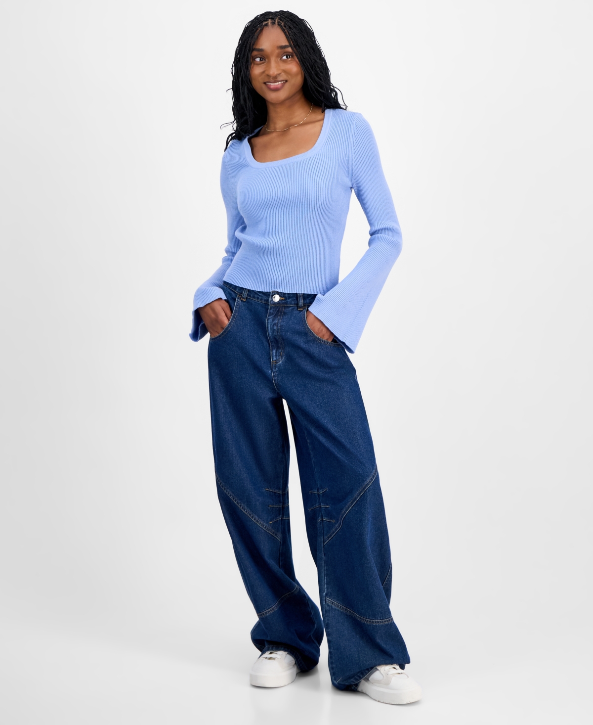 Madden Girl Juniors' Square-neck Sweater In Blue