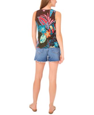 Women's Printed Sleeveless Keyhole Top