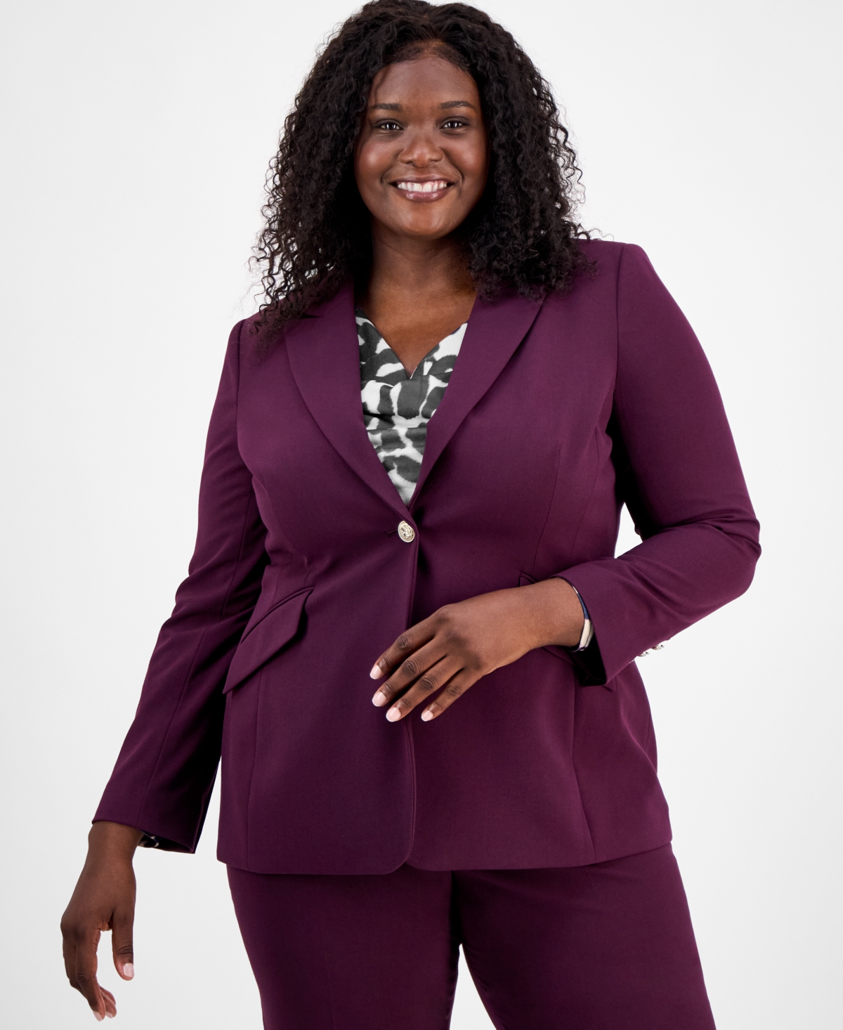 Tahari Asl Plus Size Single-button Blazer In Purple