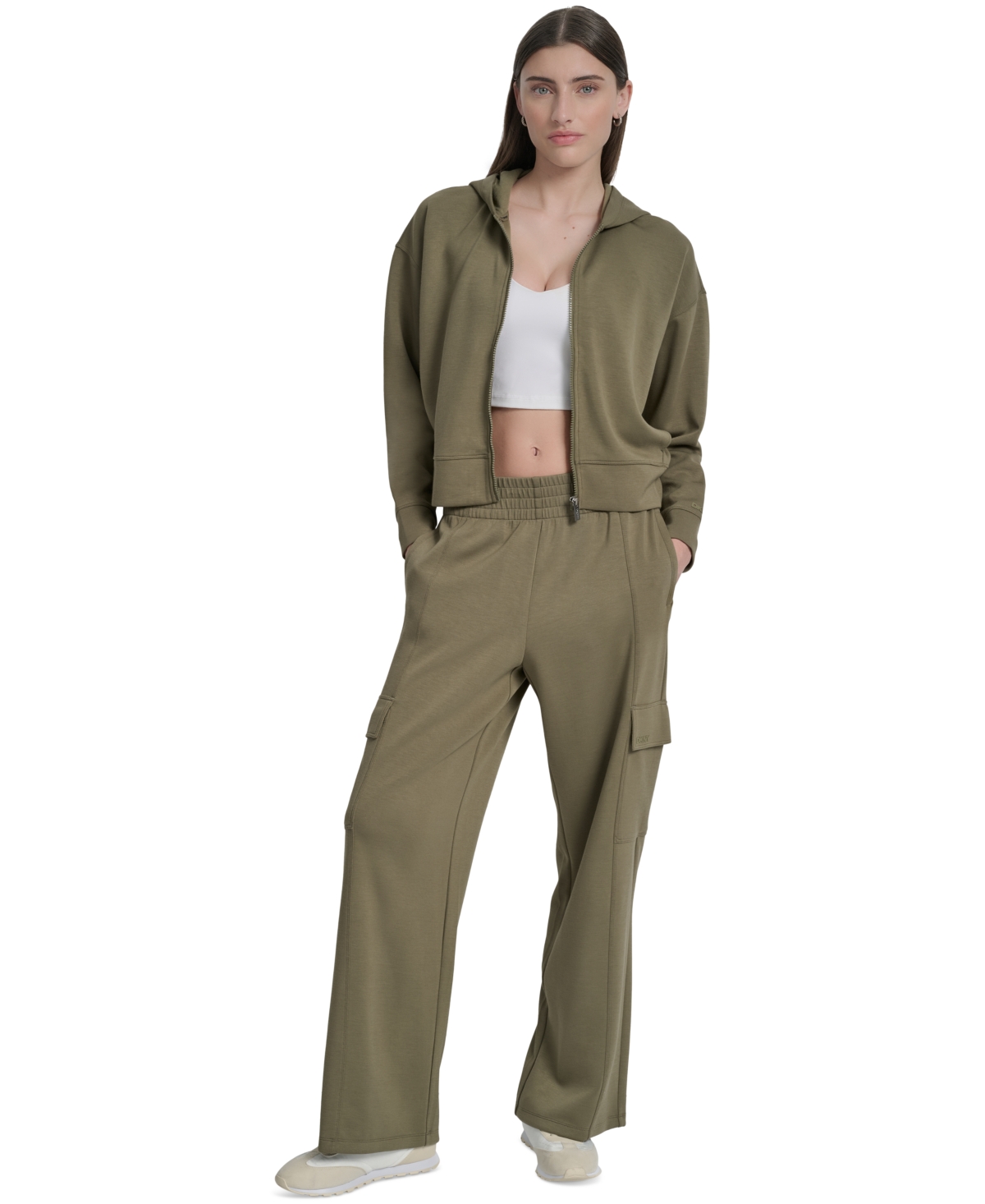 Dkny Sport Women's Drop-shoulder High-line Zip Scuba Hoodie In Gray