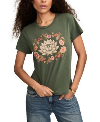 Lucky Brand - Women's Embroidery Lotus Classic Cotton T-Shirt