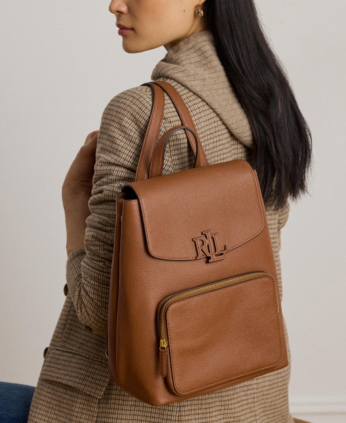 Ralph Lauren Pebbled Leather Small Cameryn Backpack In Brown