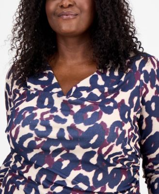 Plus Size Abstract-Print Long-Sleeve Top