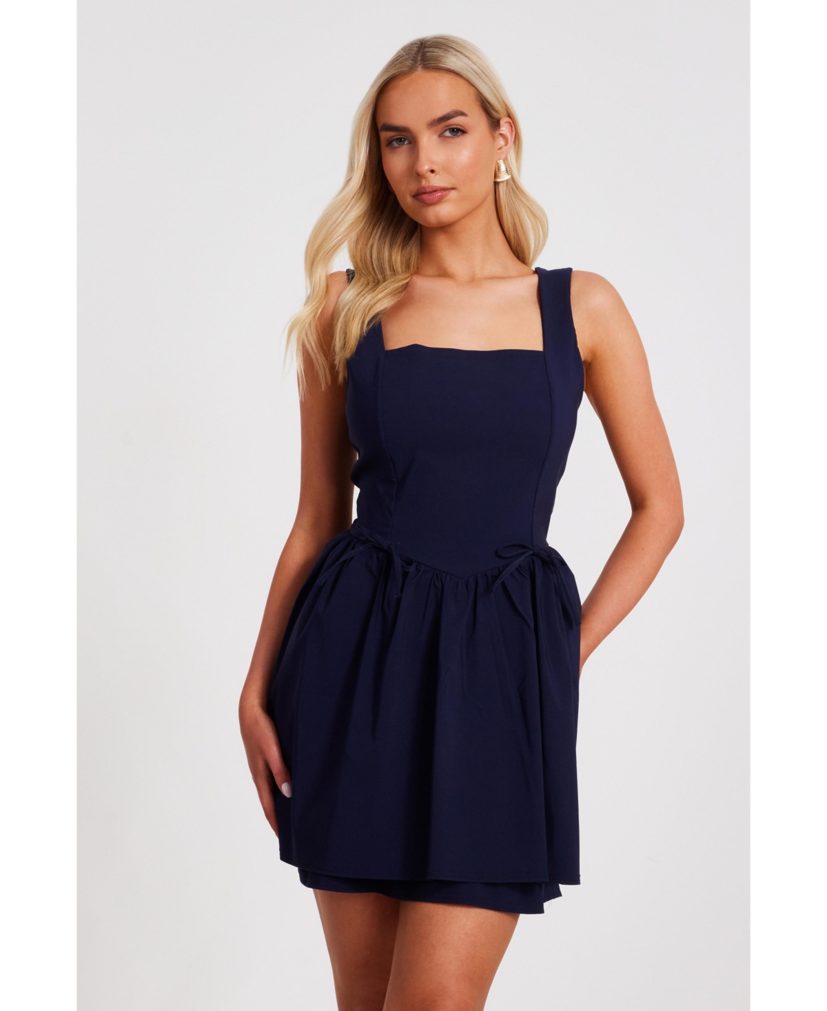 Women's Bengaline Double Layer Mini Dress - Navy