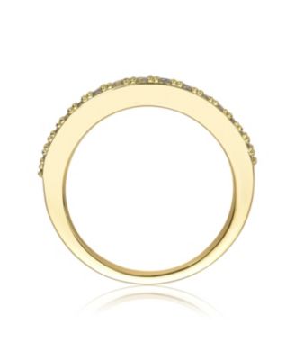 Sterling Silver 14K Gold Plated with Round Green & Clear Cubic Zirconia Band Ring