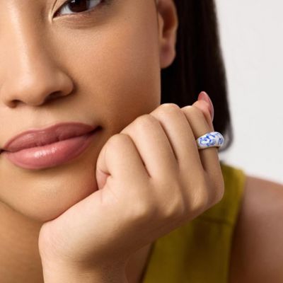 Enamel Ring - Wrenley Marble Blue