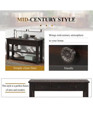 CASAINC 48" Solid Pine Wood Top, Mixed MDF board 3 Storage Drawers and 2 Shelves Console Table Cabinet