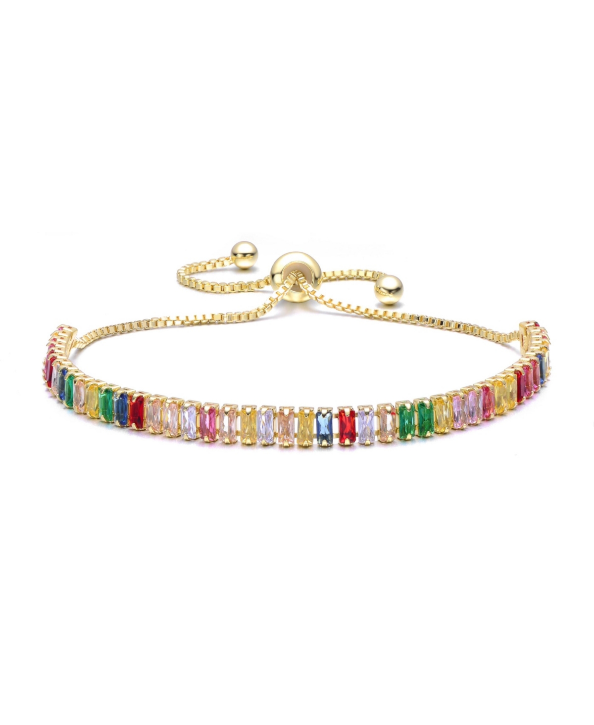 14K Gold Plated with Multi-Colored Cubic Zirconia Adjustable Bolo Clasp Bracelet - Multi-colored