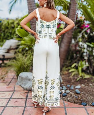 Women's Tropical Print Wide Leg Jumpsuit