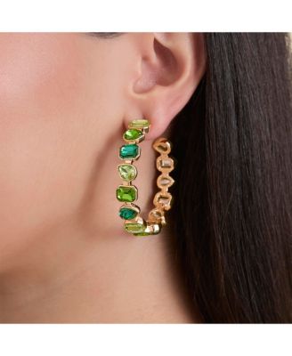 Gold-Tone Green Stone Hoop Earrings