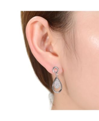 White Gold Plating with Clear Cubic Zirconia Pear Drop Earrings