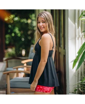 Plus Size Amber Flared Tankini Swim Top With Adjustable Straps and Removable Cups