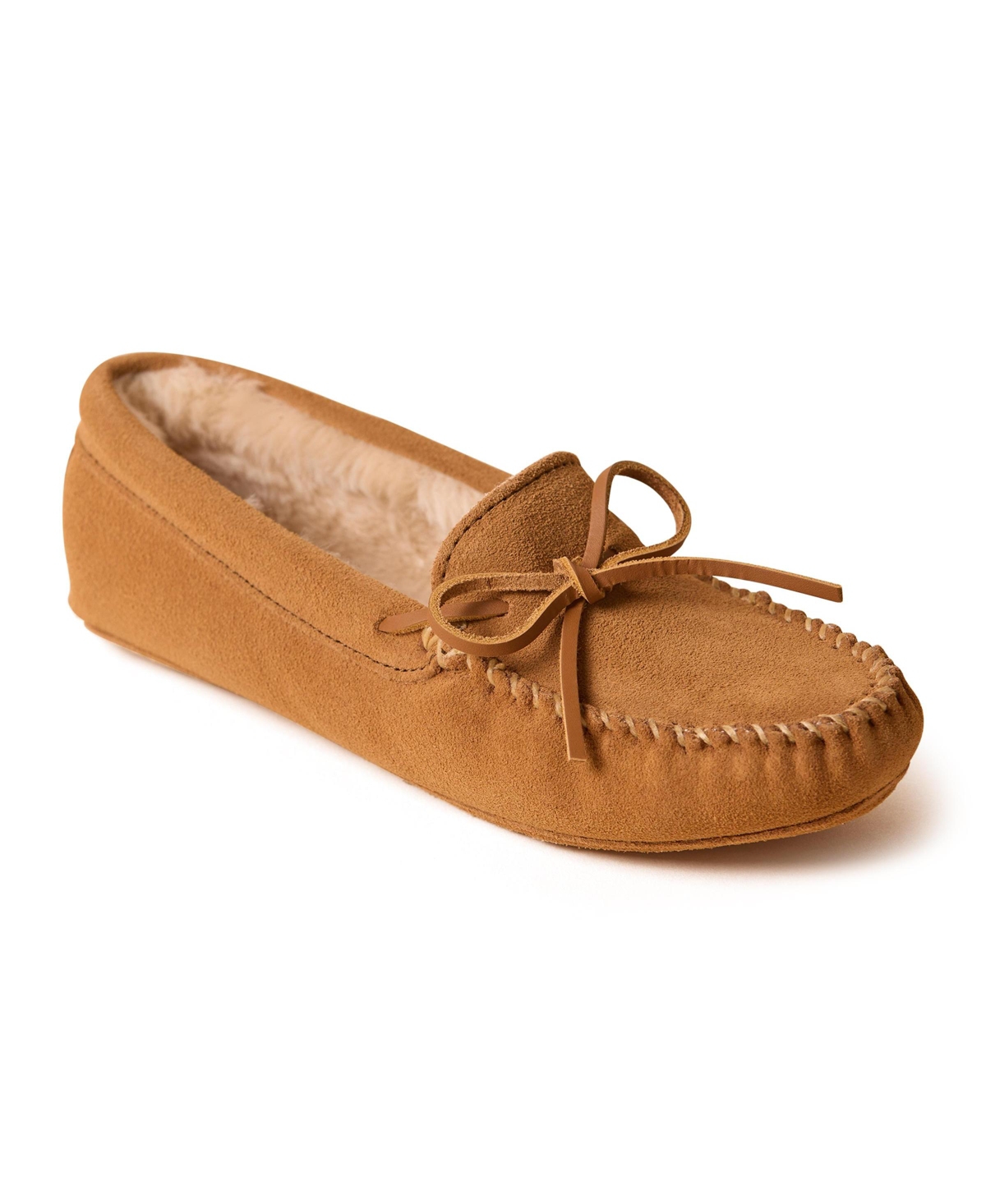 Women's Suede Pile Lined Softsole Slippers - Golden tan