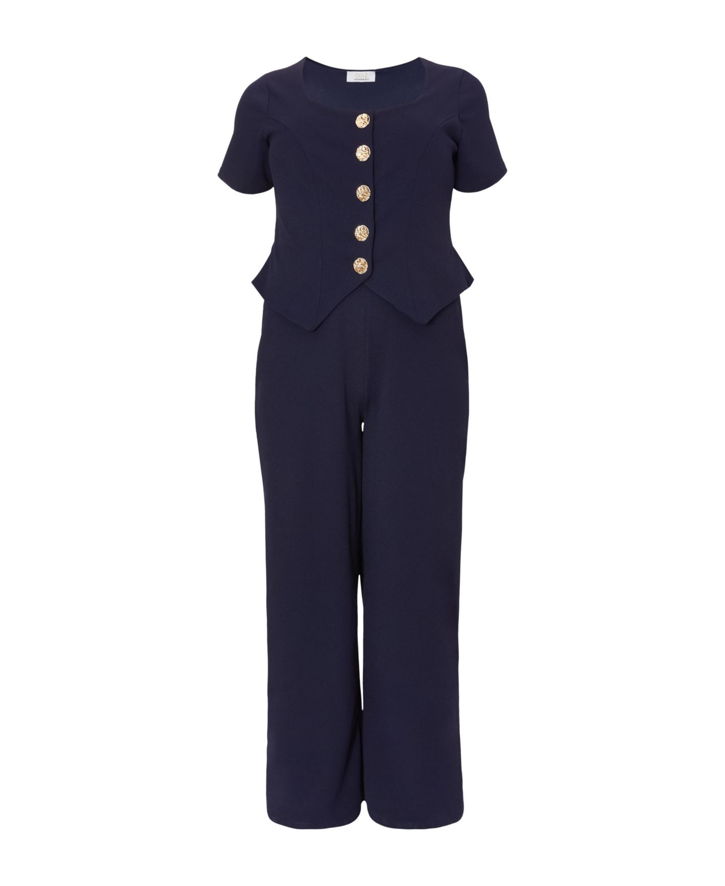 Женский комбинезон QUIZ Plus Size Palazzo Button Front Jumpsuit, цвет: Тёмно-синий — фото 5