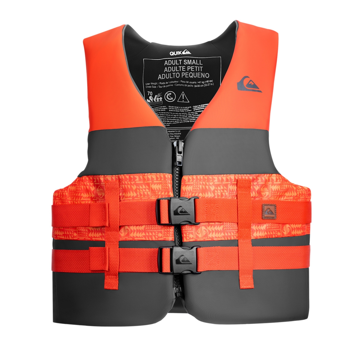 Quiksilver Uscg Approved Adult Life Vest, Quick-Release Buckles & Drain Holes for Fishing - Orange/silver