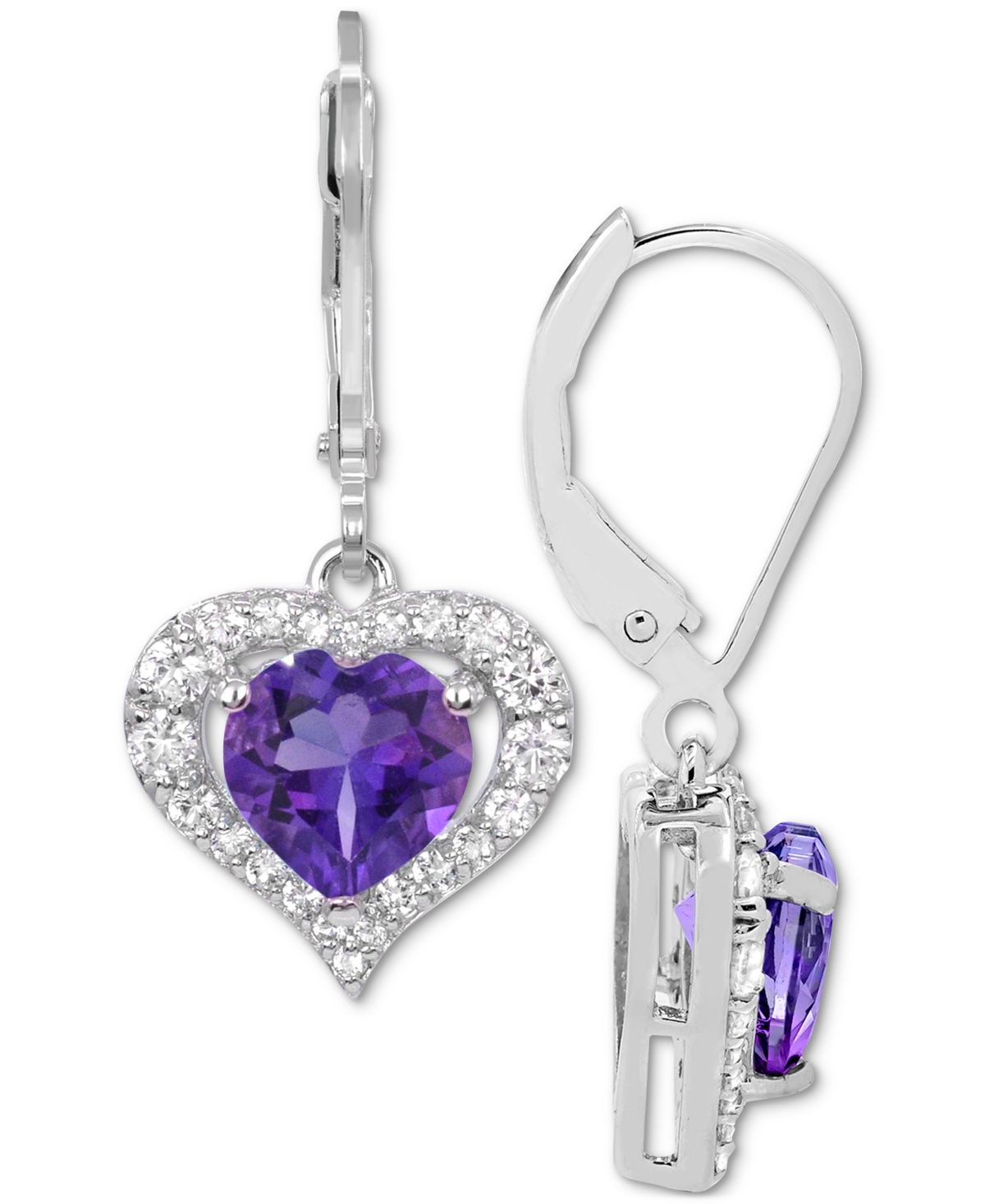 Macy's Lab-grown Pink Sapphire (2-7/8 Ct. T.w) And Lab-grown White Sapphire Earrings In Sterling Silver In Silver