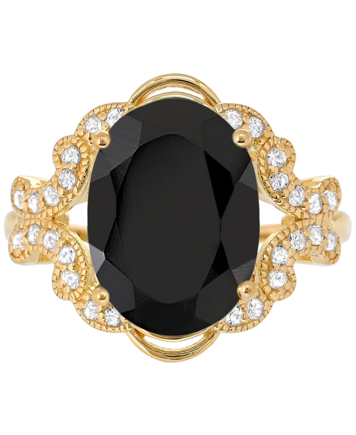 Macy's Blue Topaz (7 Ct. T.w) Oval Ring In 14k Gold Plated Sterling Silver In Black
