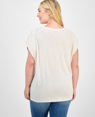 Trendy Plus Origami Embroidered Cap-Sleeve Top