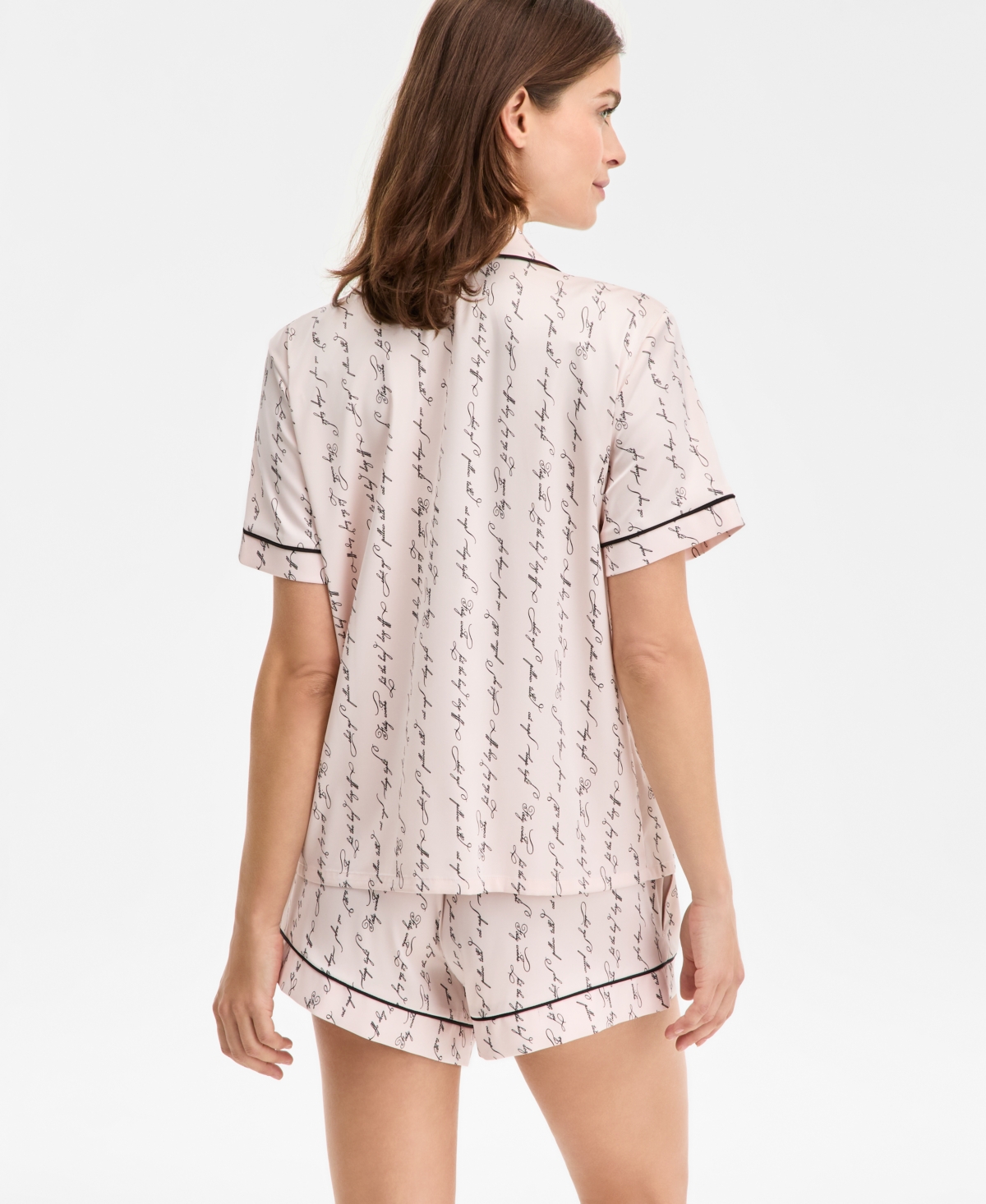Inc International Concepts I.n.c International Concepts Women's Stretch Satin Short-sleeve Pajama Set, Exclusively At Macy's In Neutral